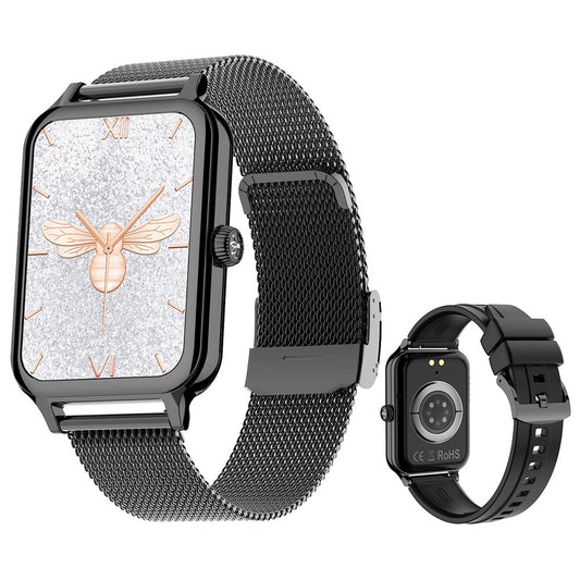 DTV1 1.74 inch AMOLED Display Smart Watch Bluetooth-compatible Call Fitness Tracker Smartwatch with Steel  /  Silicone Strap