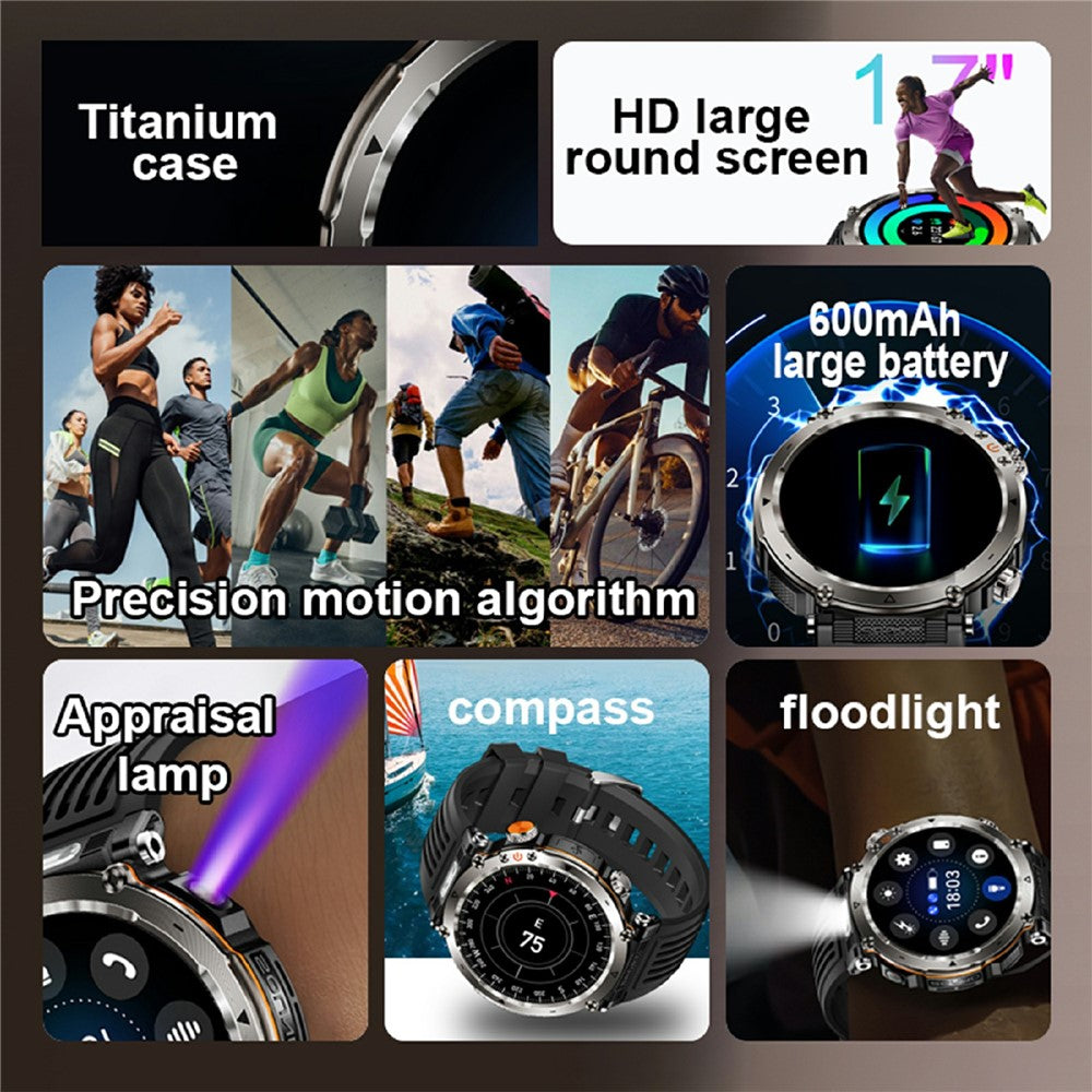 HT30 Silicone Strap 1.7-inch Smart Watch Health Monitoring Compass Sports Watch