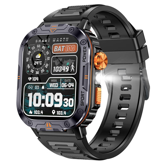 NX20 Health Monitoring Smart Watch with Tactical Flashlight Voice Assistant Sports Watch