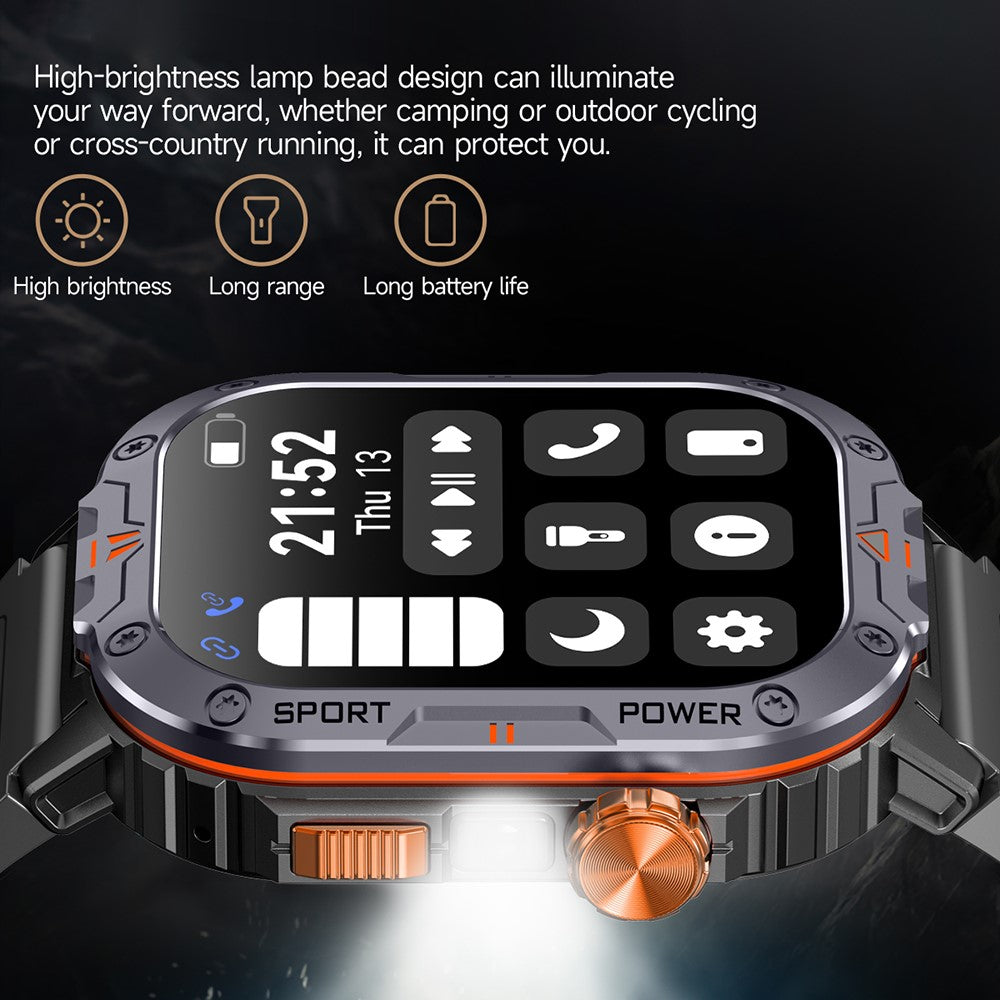 NX20 Health Monitoring Smart Watch with Tactical Flashlight Voice Assistant Sports Watch