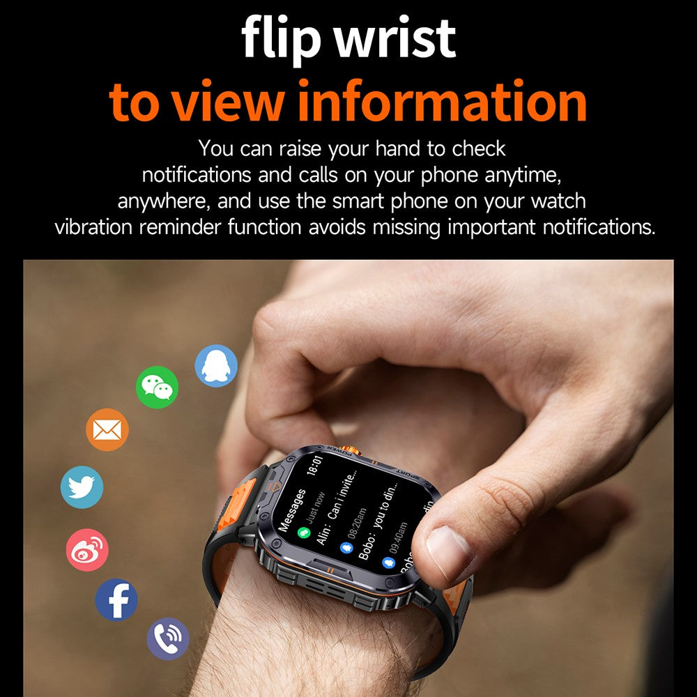 NX20 Health Monitoring Smart Watch with Tactical Flashlight Voice Assistant Sports Watch