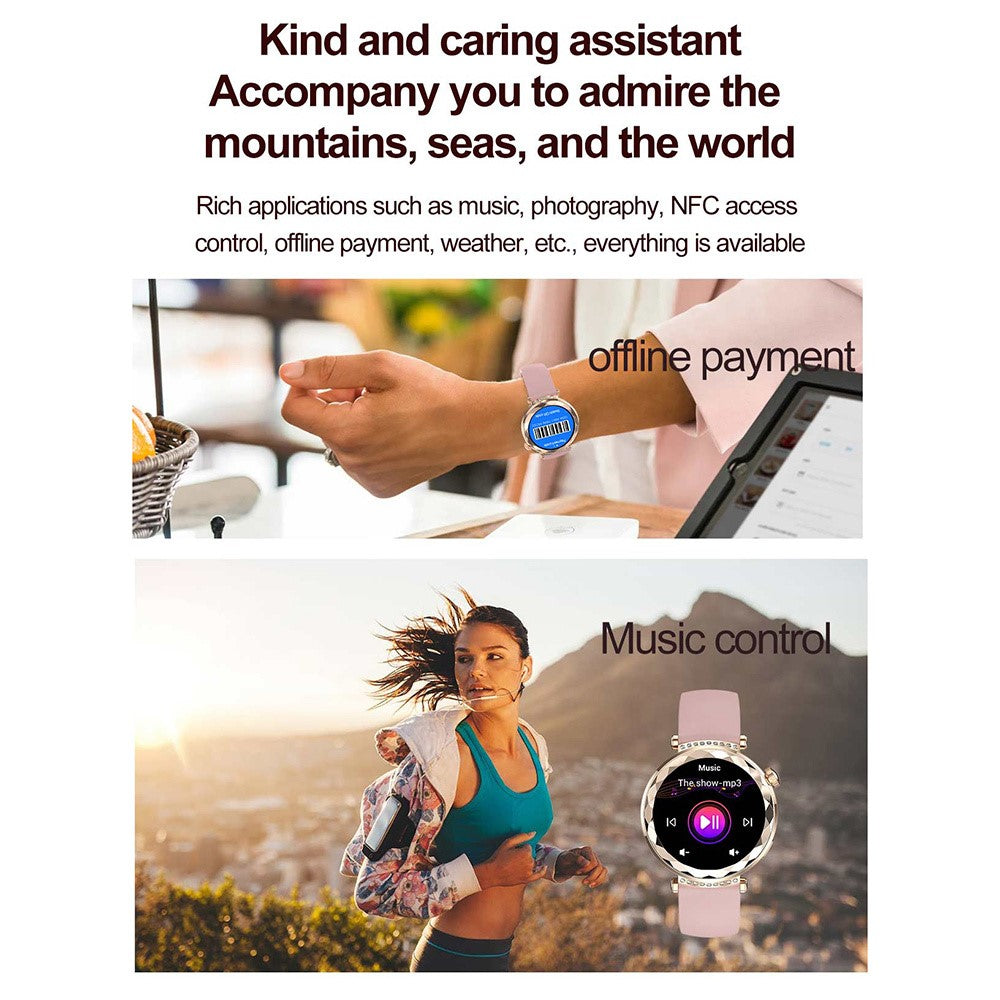 HK88 1.19-inch Heart Rate Monitor NFC Smart Watch Menstrual Cycle Tracker for Women, Silicone Strap