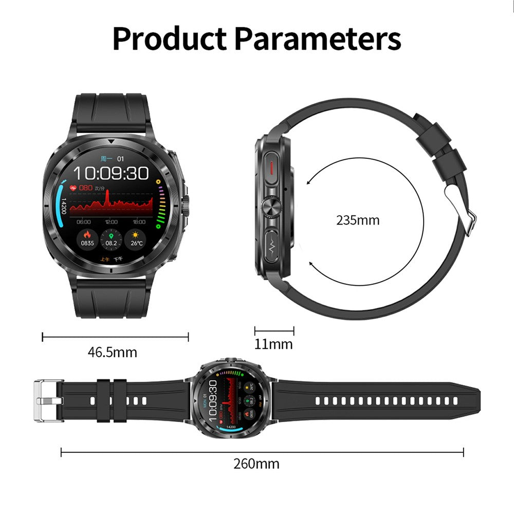 ET492 Smart Watch Bluetooth-compatible Call Body ECG Health Monitor Smartwatch, Silicone Strap