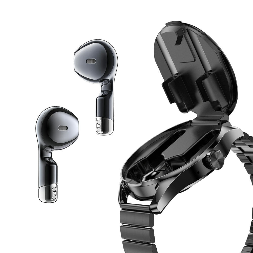 D9 Steel Strap Smart Watch with Earbuds Bluetooth-compatible 5.3 Heart Rate Monitor NFC Touch Screen Fitness Tracker