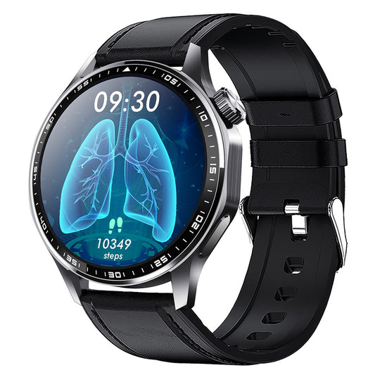 F61 1.55 Inch Round Screen Sports Smart Watch SOS Alarm Heart Rate Blood Oxygen Monitor with Leather Strap