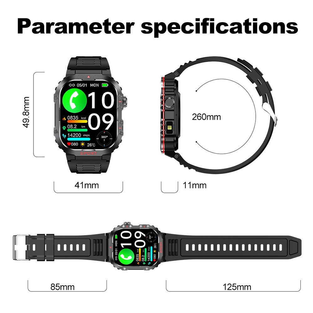 G45 1ATM Waterproof 2.01 Inch Outdoor Sports Bluetooth-compatible Call Smart Watch with Compass and Flashlight