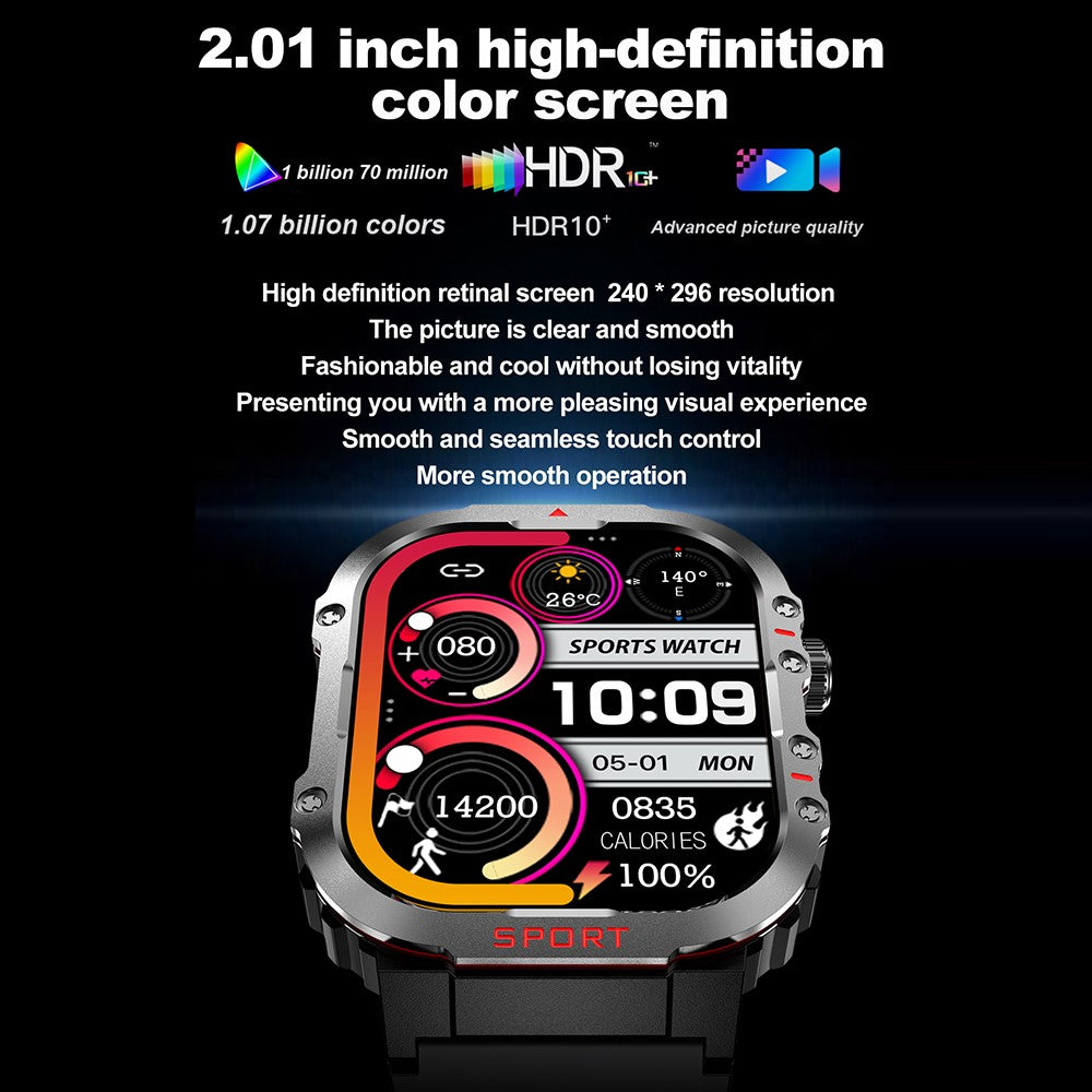 G45 1ATM Waterproof 2.01 Inch Outdoor Sports Bluetooth-compatible Call Smart Watch with Compass and Flashlight