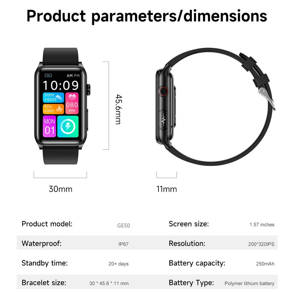 GE50 1.57 Inch Sports Wristband ECG Heart Rate Monitor Bluetooth-compatible Calling Smart Bracelet