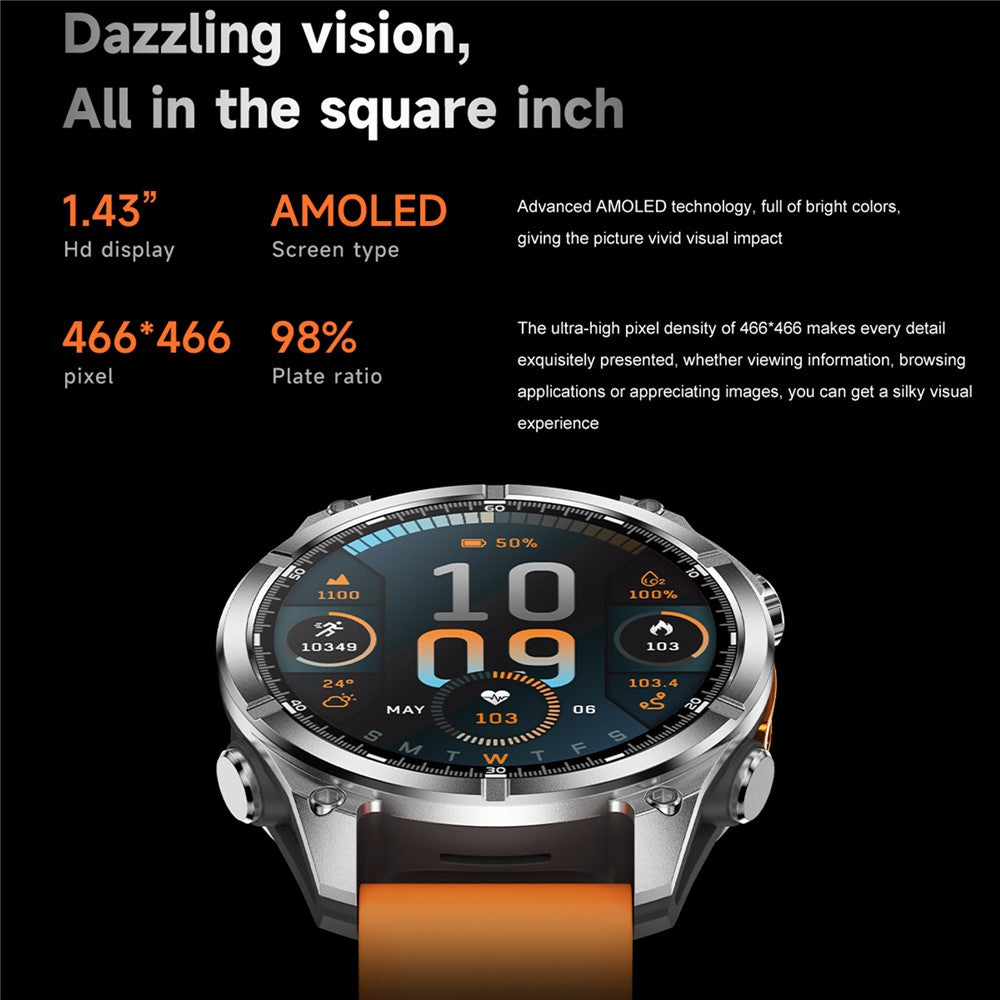 HD300 Smart Watch Bluetooth-compatible Call Wireless Charging Heart Rate Blood Pressure SpO2 3ATM Waterproof Watch with Dual Strap