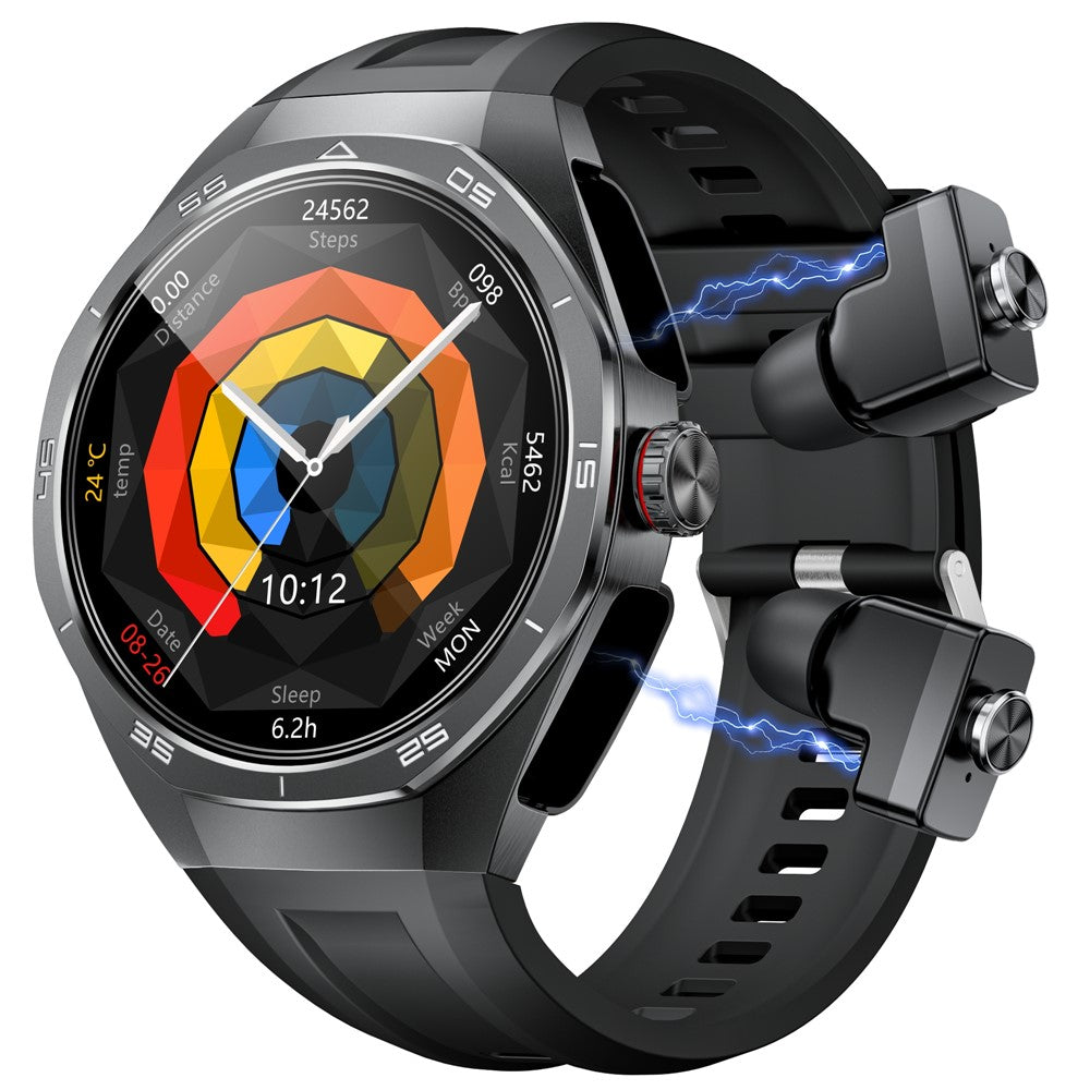 GT97 2 in 1 Bluetooth-compatible TWS Earphones 1.53 Inch Round Screen Heart Rate Monitor Smart Watch