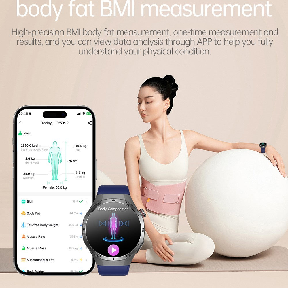 ET456 Silicone Strap 1.56 Inch Round AMOLED Screen Smart Watch Bluetooth-Compatible Call ECG Health Monitor Sports Watch