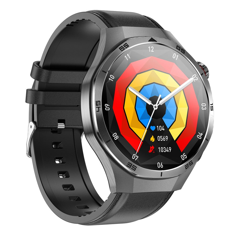 ET456 Leather Strap 1.56 Inch Round AMOLED Screen Smart Watch Bluetooth-Compatible Call ECG Health Monitor Sports Watch