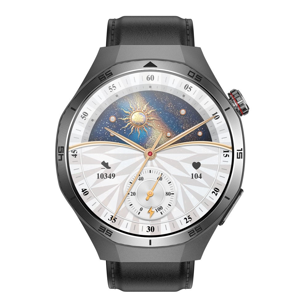 ET456 Leather Strap 1.56 Inch Round AMOLED Screen Smart Watch Bluetooth-Compatible Call ECG Health Monitor Sports Watch