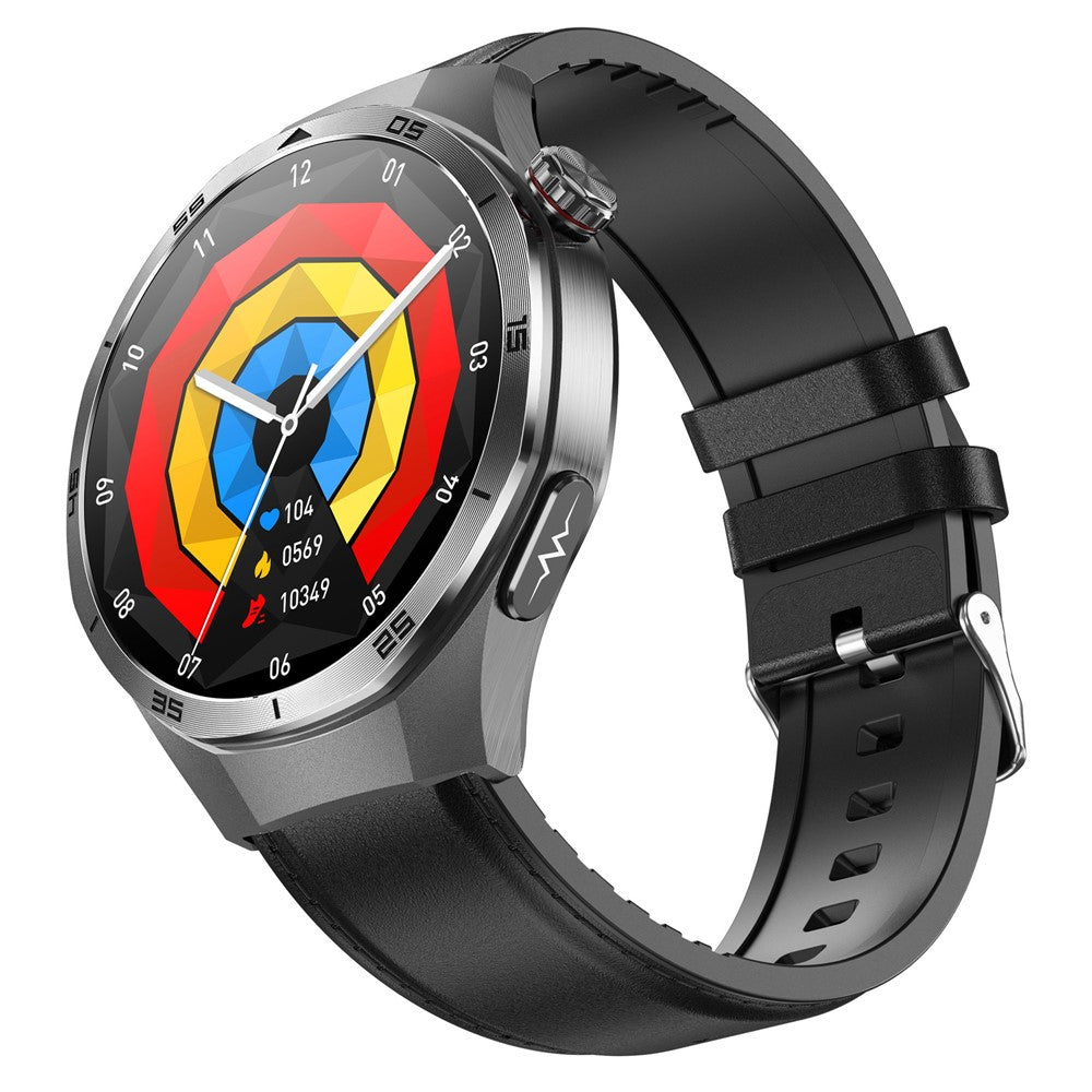 ET456 Leather Strap 1.56 Inch Round AMOLED Screen Smart Watch Bluetooth-Compatible Call ECG Health Monitor Sports Watch