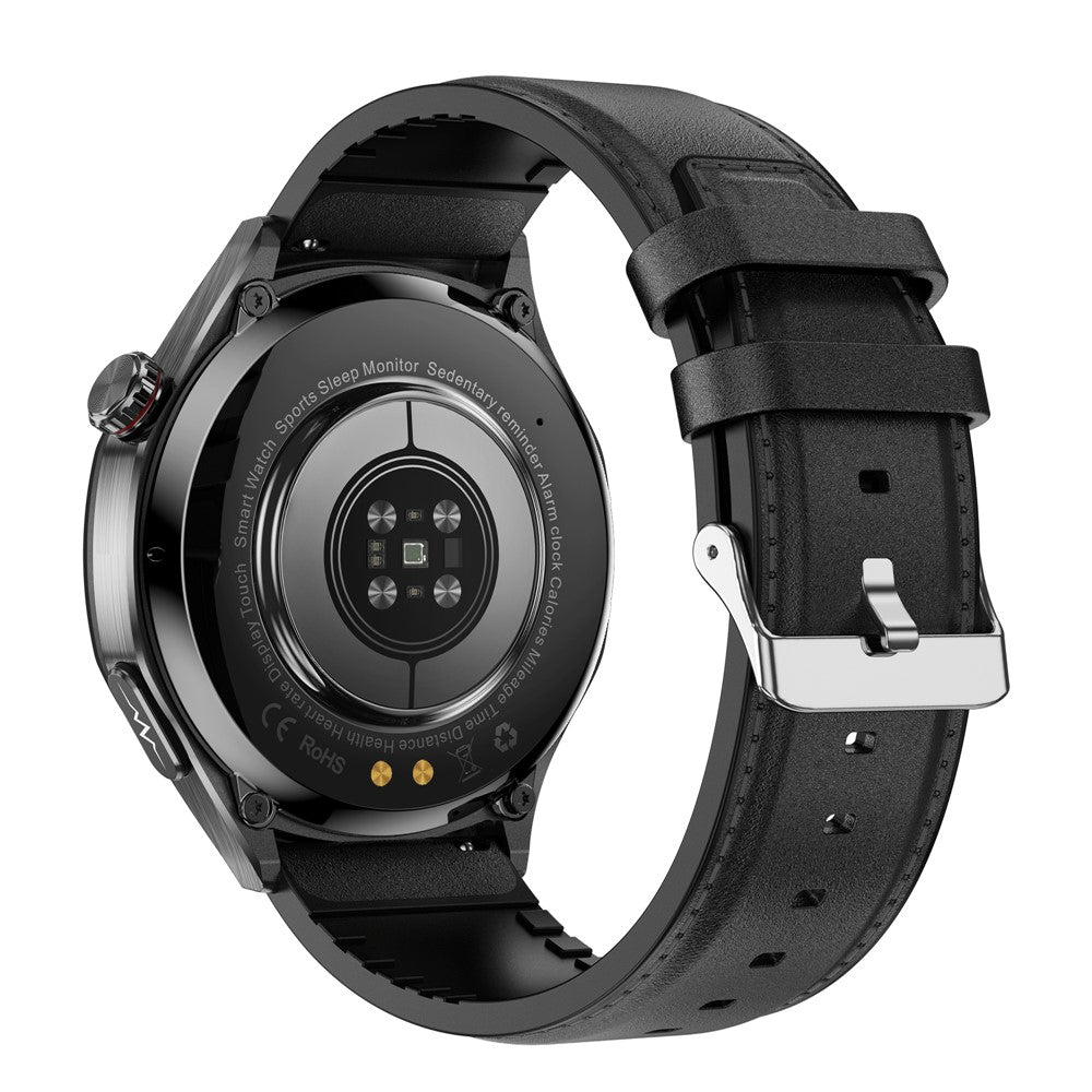ET456 Leather Strap 1.56 Inch Round AMOLED Screen Smart Watch Bluetooth-Compatible Call ECG Health Monitor Sports Watch
