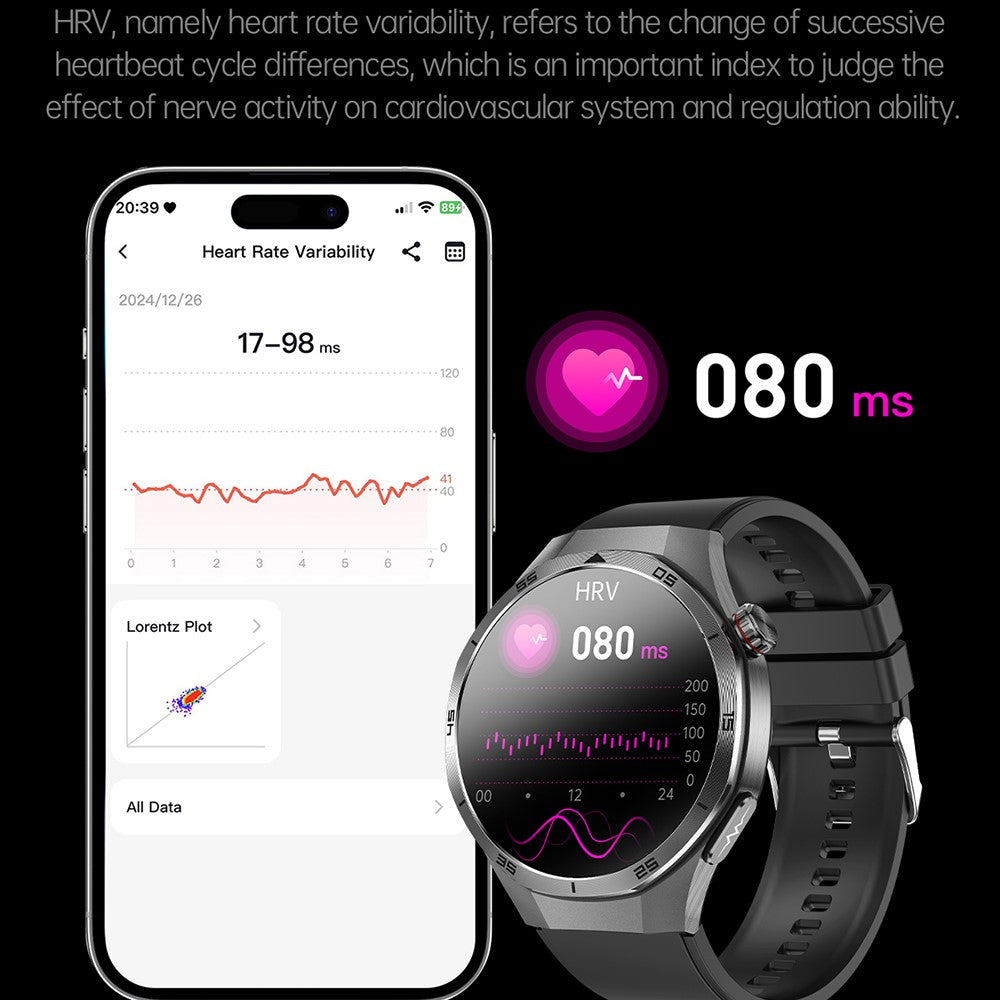 ET456 Leather Strap 1.56 Inch Round AMOLED Screen Smart Watch Bluetooth-Compatible Call ECG Health Monitor Sports Watch