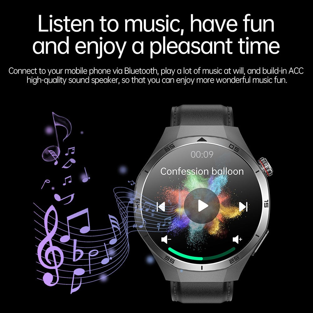 ET456 Leather Strap 1.56 Inch Round AMOLED Screen Smart Watch Bluetooth-Compatible Call ECG Health Monitor Sports Watch