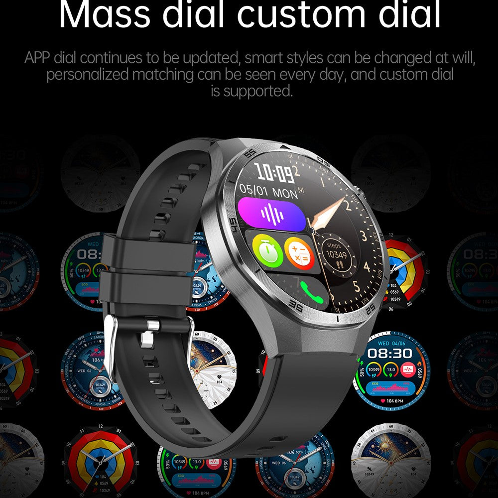 ET456 Leather Strap 1.56 Inch Round AMOLED Screen Smart Watch Bluetooth-Compatible Call ECG Health Monitor Sports Watch