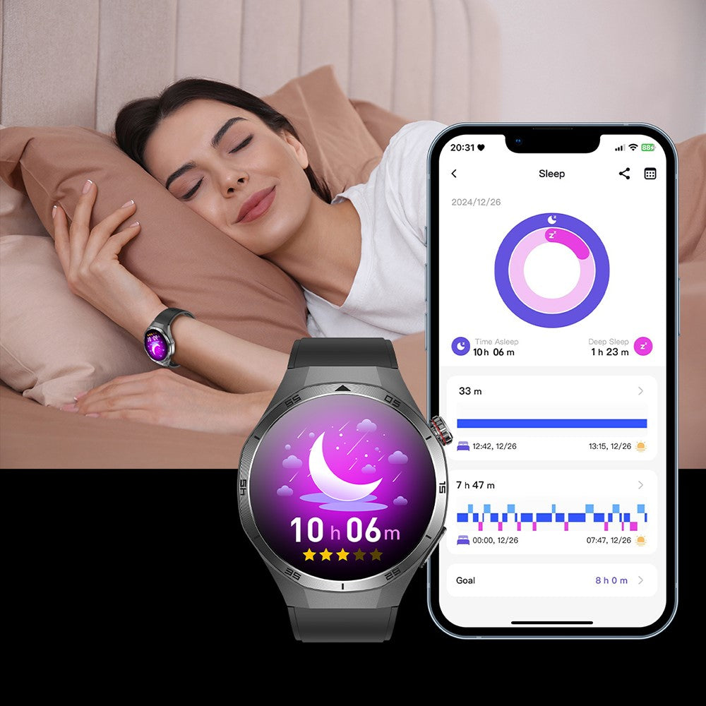 ET456 Leather Strap 1.56 Inch Round AMOLED Screen Smart Watch Bluetooth-Compatible Call ECG Health Monitor Sports Watch