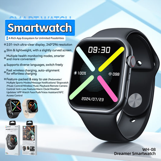 WEKOME WH-08 Smart Watch BT 5.4 2.01 Inch HD Screen Health Monitor Multi-Language Support NFC