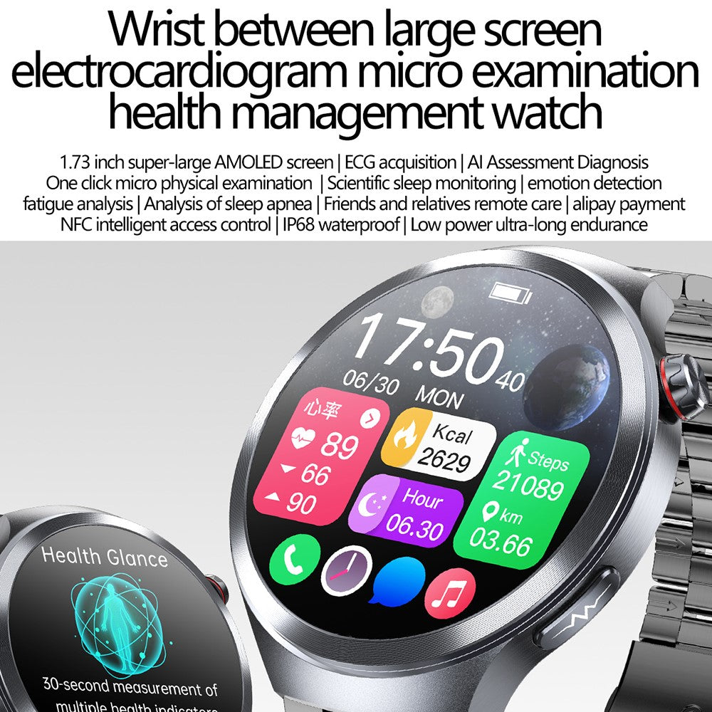 ET475 1.73 Inch AMOLED Screen Smart Watch ECG Health Monitor Bluetooth-Compatible Calling Watch, Silicone Strap