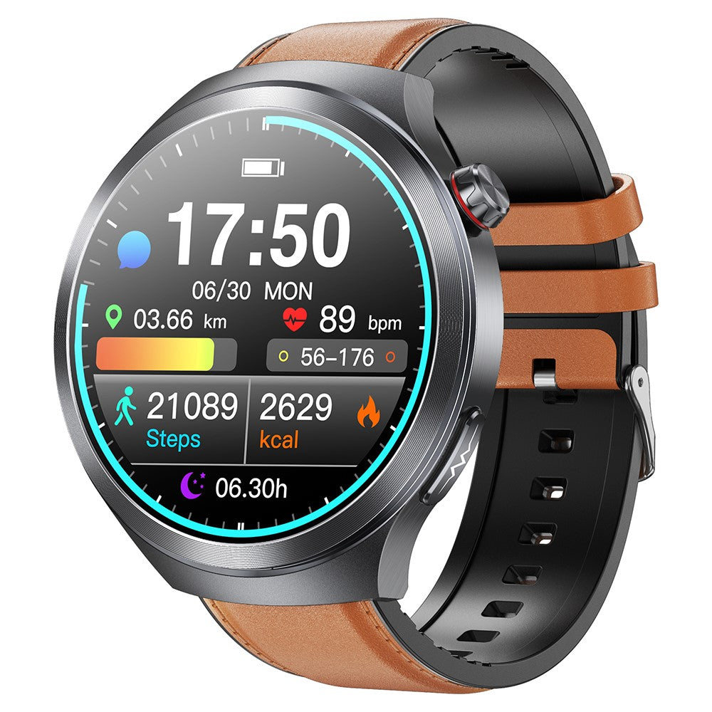 ET475 1.73 Inch AMOLED Screen Smart Watch ECG Health Monitor Bluetooth-Compatible Calling Watch, Leather Strap