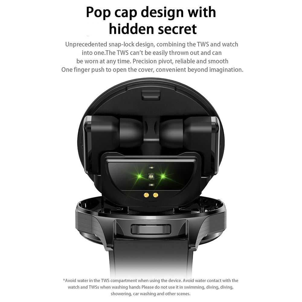 T98 Smart Watch with Built-In Earbuds AMOLED Round Screen Waterproof Bluetooth-Compatible Calling Watch