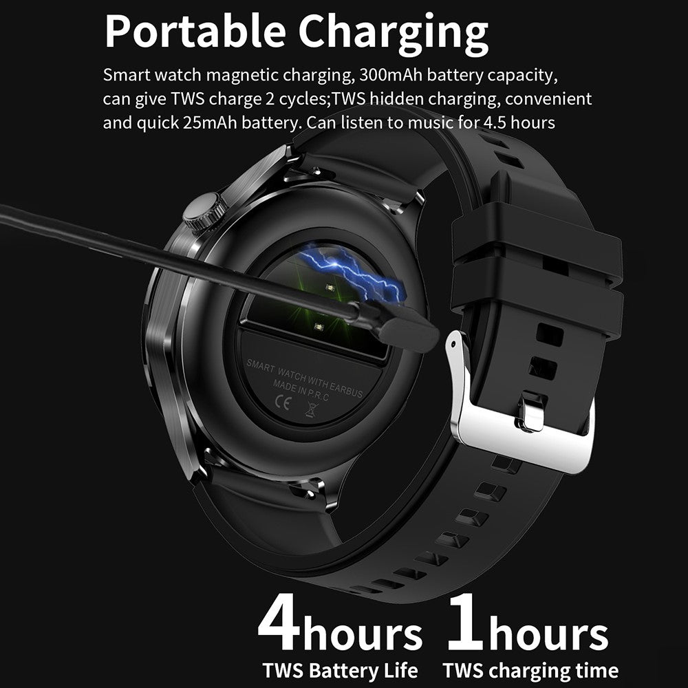 T98 Smart Watch with Built-In Earbuds AMOLED Round Screen Waterproof Bluetooth-Compatible Calling Watch