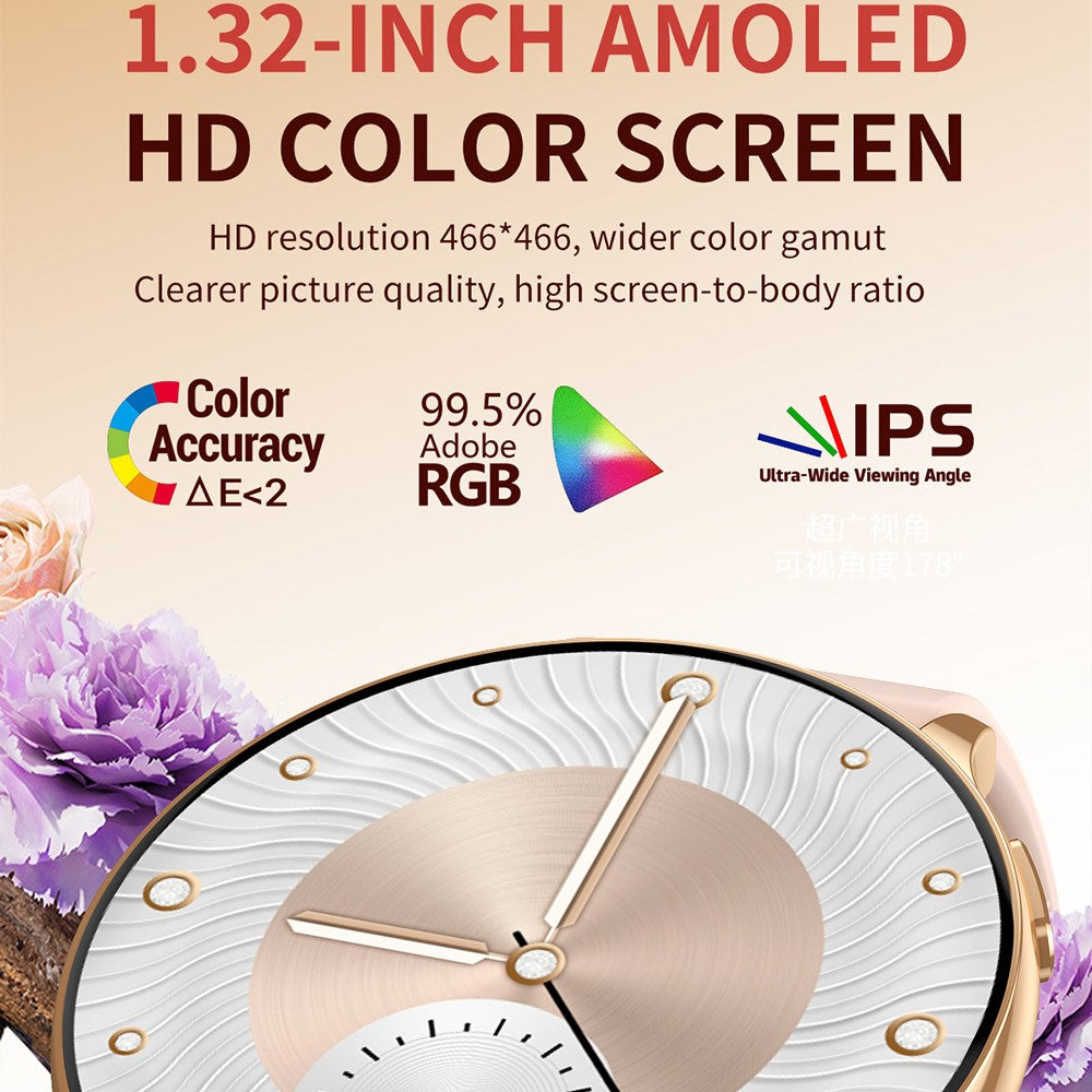 CY29 Women Smartwatch 1.32 Inch AMOLED Round Screen Bluetooth-Compatible Calling Heart Rate Monitor Watch