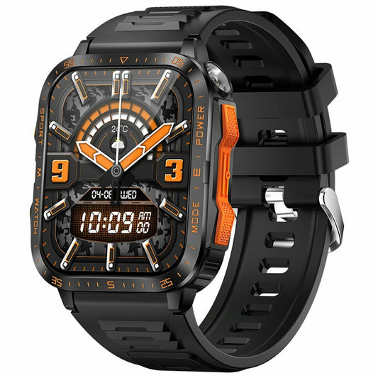 KT79 1.96 Inch Outdoor Rugged Smart Watch with Flashlight Bluetooth-Compatible Call Sports Tracker Health Monitor