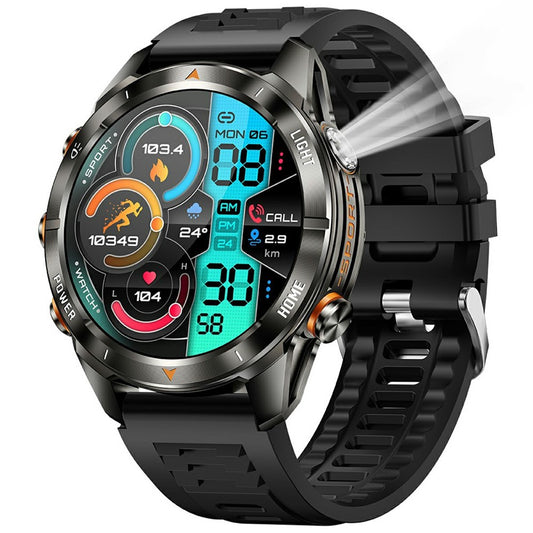 KT80 1.46 Inch Outdoor Smart Watch with Flashlight Health Monitor Multi Sport Modes Wristwatch