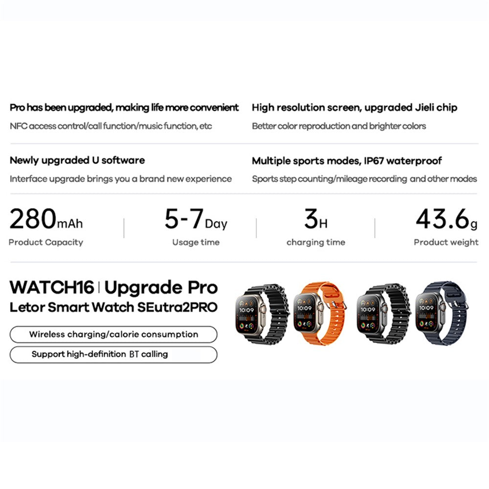 REMAX WATCH16 Letor Smart Watch SE Ultra 2 PRO BT Calling IP67 Waterproof Health Monitoring Watch