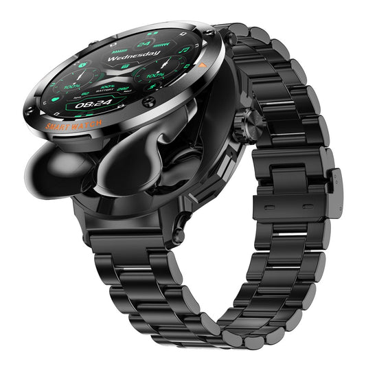 D13 Steel Strap Smart Watch with Bluetooth-Compatible Earbuds 2 in 1 Fitness Tracker Touchscreen Smartwatch