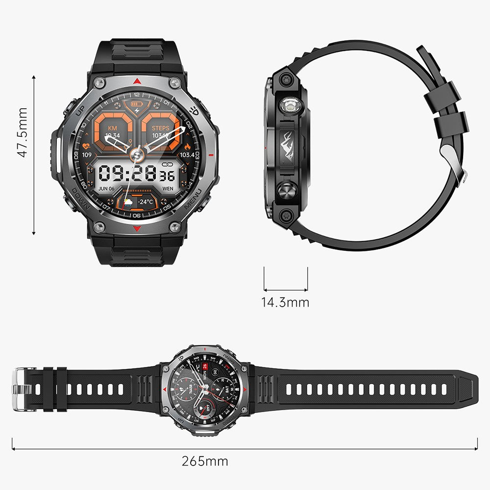 KT85 Smart Watch Waterproof Rugged Outdoor Bluetooth-Compatible Call LED Flashlight Sports Fitness Tracker Watch
