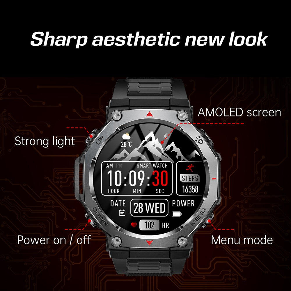 KT85 Smart Watch Waterproof Rugged Outdoor Bluetooth-Compatible Call LED Flashlight Sports Fitness Tracker Watch