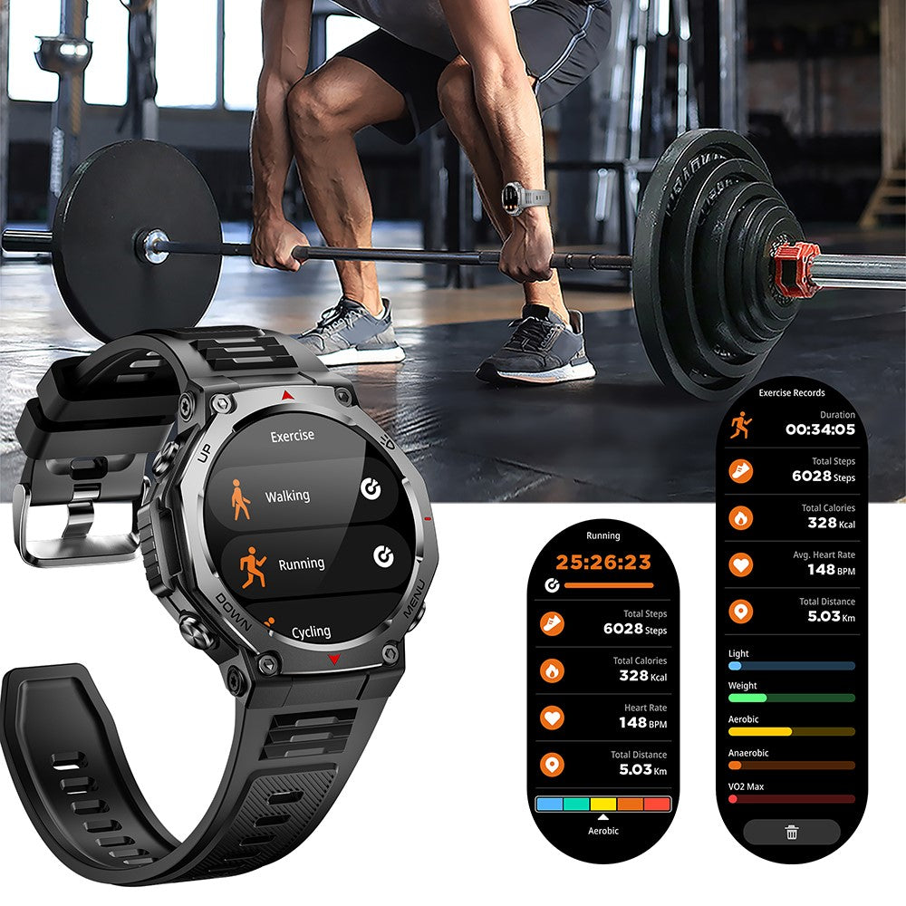 KT85 Smart Watch Waterproof Rugged Outdoor Bluetooth-Compatible Call LED Flashlight Sports Fitness Tracker Watch
