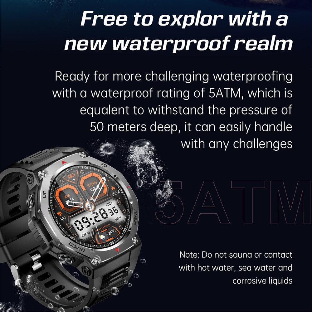 KT85 Smart Watch Waterproof Rugged Outdoor Bluetooth-Compatible Call LED Flashlight Sports Fitness Tracker Watch