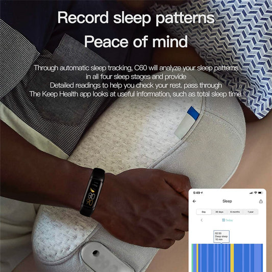 C60 1.1 inch Waterproof Smart Watch Body Temperature Health Monitor Fitness Tracker Sports Wristband