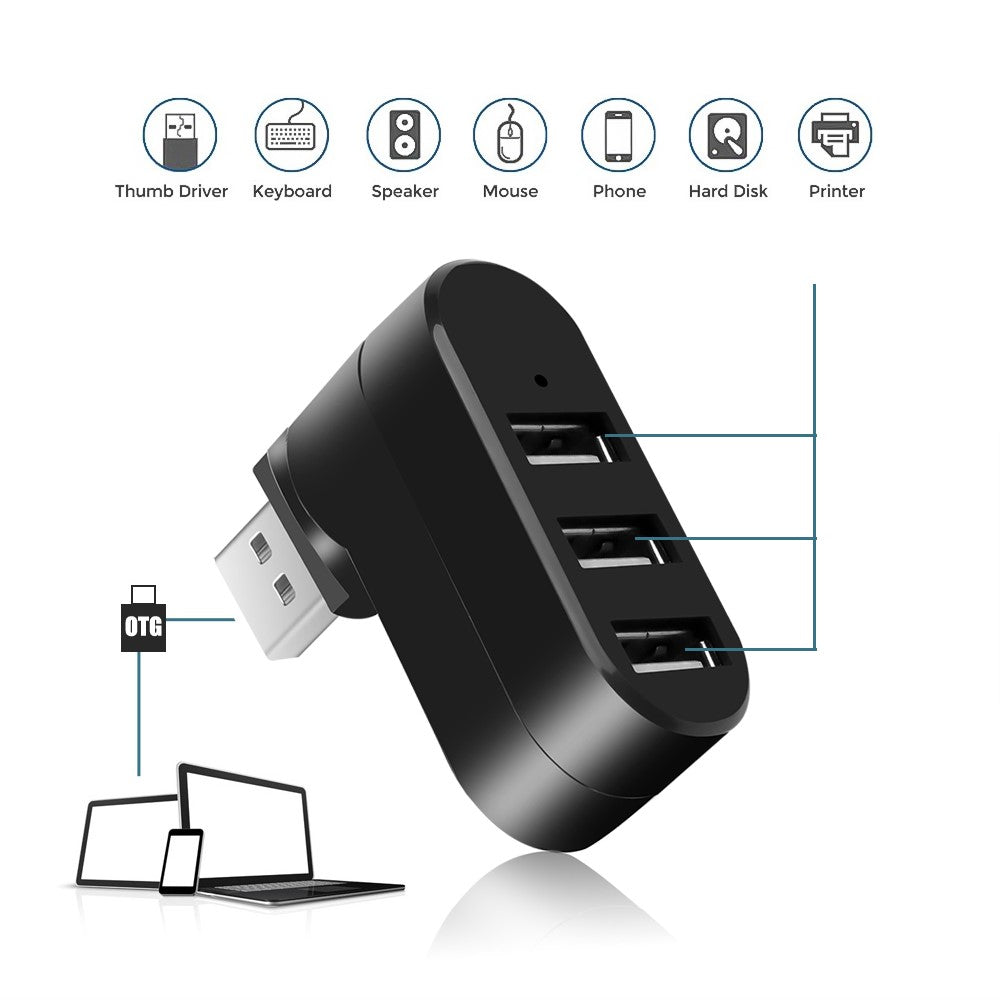 Universal Mini Rotatable 3 Port USB 3.0 Hub High Speed Data Transfer Adapter USB Expander