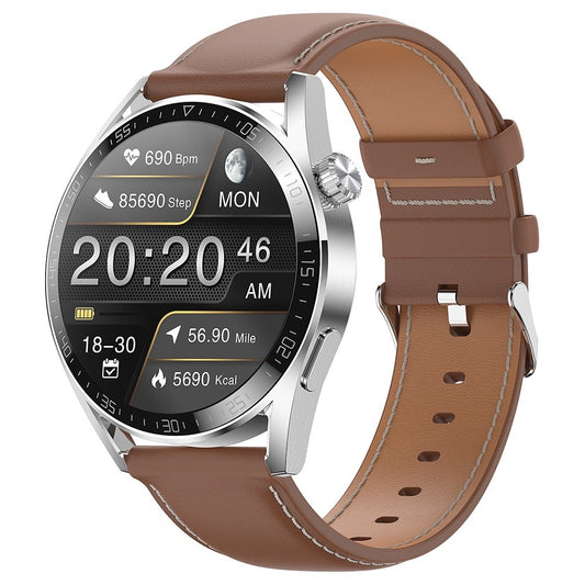 AK03Pro Smart Watch Heart Rate Monitor Fitness Tracker IP67 Waterproof Bluetooth-compatible Call Wrist Bracelet, Leather Strap