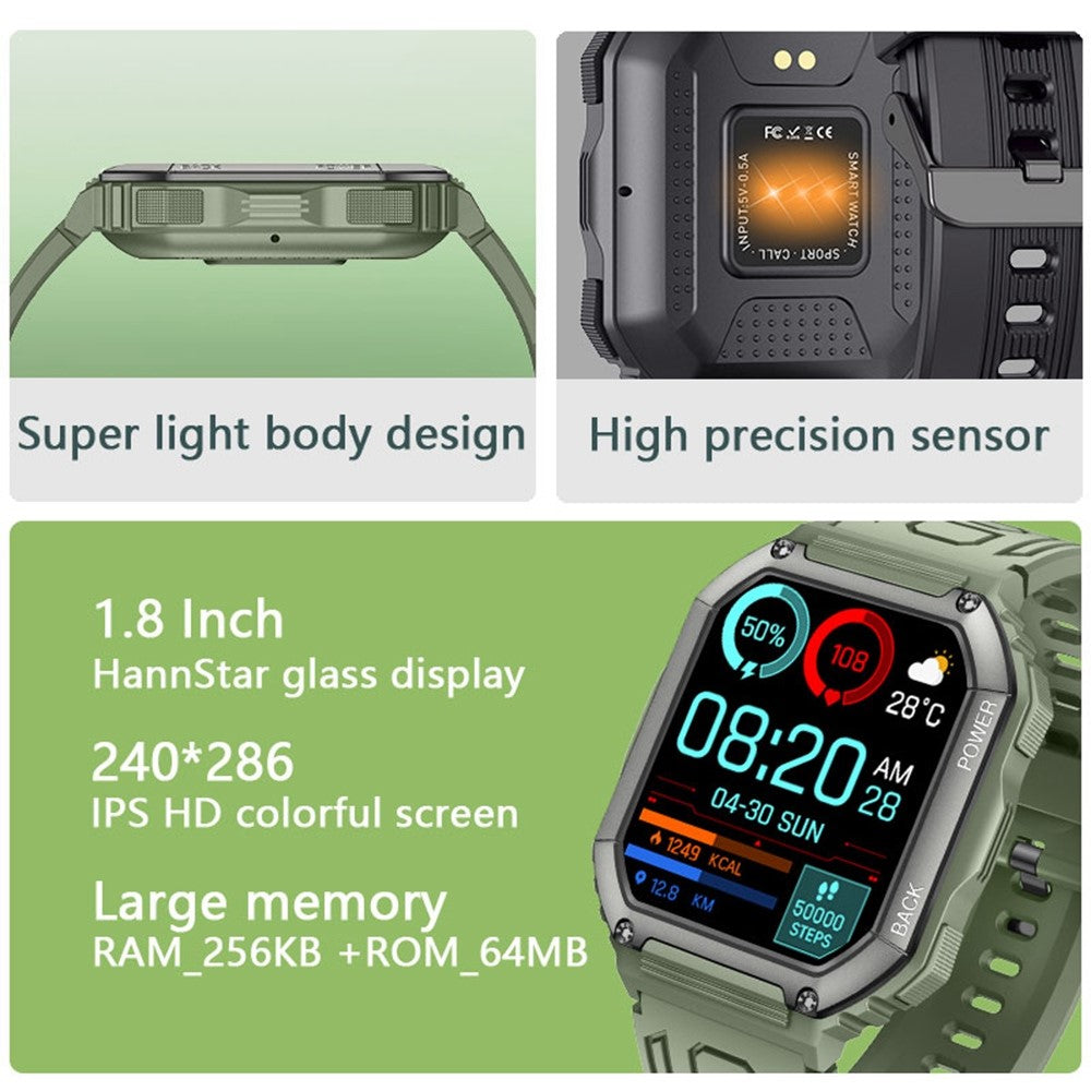K6 1.8 inch IPS Smart Watch Bluetooth-compatible Calling IP67 Waterproof Sports Bracelet Health Watch with Blood Pressure / Oxygen / Heart Rate / Sleep Monitoring