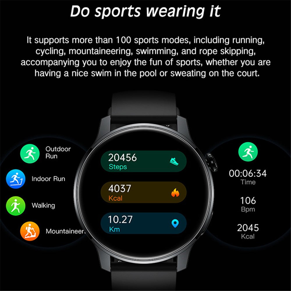 S46 1.28-inch TFT Round Screen Smart Watch Bluetooth-compatible Call Full Touch Music Bracelet Multi-Sport Mode Fitness Watch for Men and Women