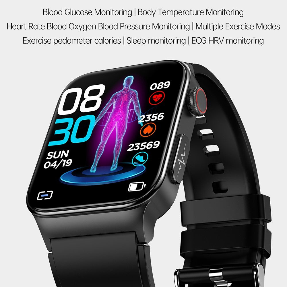 E500 ECG+PPG Body Temperature Blood Oxygen Monitor 1.83-inch Touch Screen Smart Watch, Silicone Strap