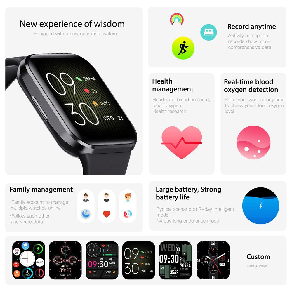 Q23 1.69" HD Large Screen Smart Watch 25 Sports Modes Fitness Bracelet Health Bracelet with Temperature, Pedometer, Heart Rate / Sleep Monitoring
