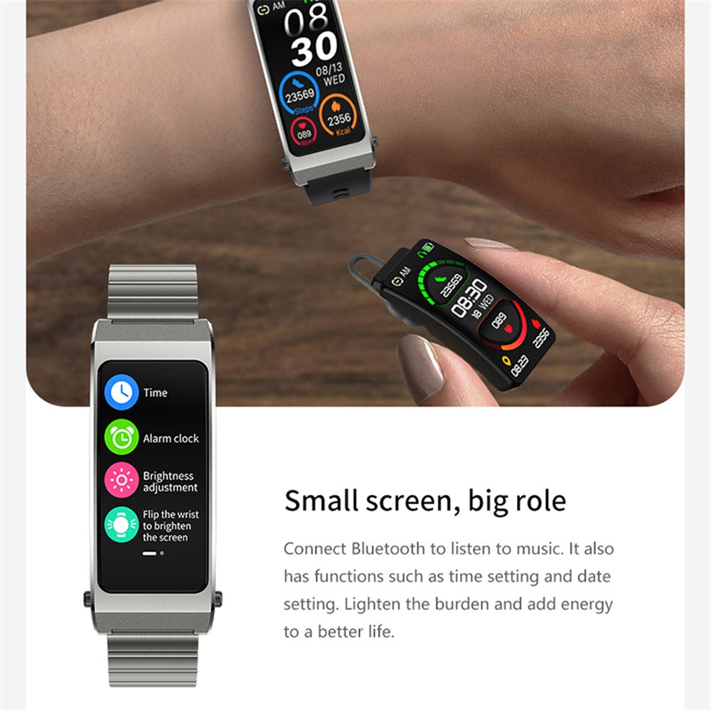 K13S 1.14 inch 2-in-1 Headset Smart Watch Life Waterproof Bluetooth-compatible Calling Sports Bracelet with Steel Strap