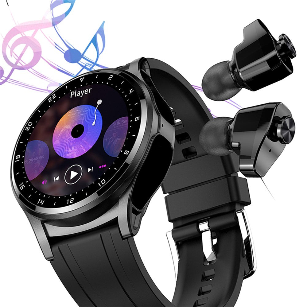 GT66 2-in-1 Leather Strap Smart Watch with TWS Bluetooth-compatible Headset Fitness Tracker Earbuds Combo