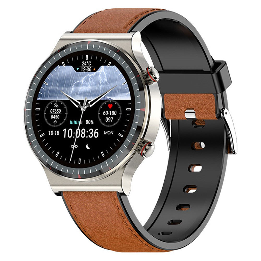 G08 Leather Strap ECG Blood Pressure / Oxygen Monitoring Smart Watch Body Temperature Test Bluetooth-compatible Sports Smart Bracelet