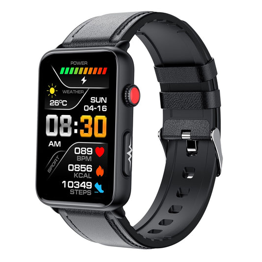 ET620 1.57 inch Smart Watch Bluetooth-compatible Call IP67 Waterproof Electric Bracelet with ECG Temperature Heart Rate Monitoring, Leather Strap