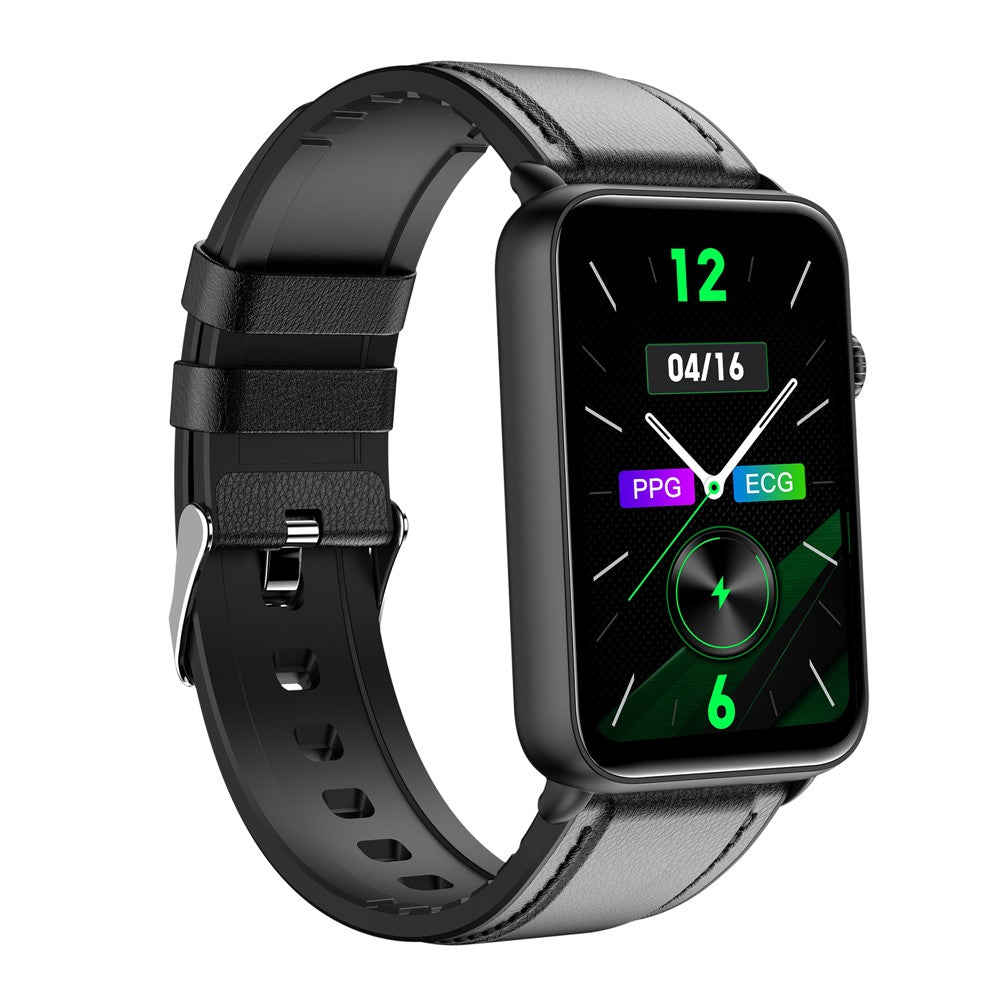 ET620 1.57 inch Smart Watch Bluetooth-compatible Call IP67 Waterproof Electric Bracelet with ECG Temperature Heart Rate Monitoring, Leather Strap