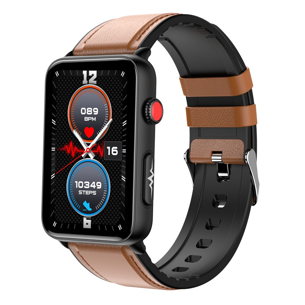 ET620 1.57 inch Smart Watch Bluetooth-compatible Call IP67 Waterproof Electric Bracelet with ECG Temperature Heart Rate Monitoring, Leather Strap